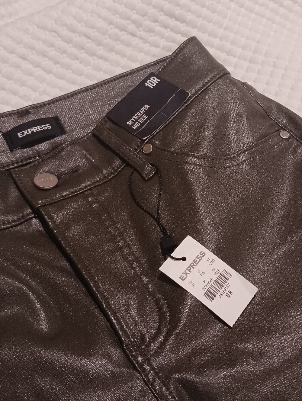 Express Skyscraper Mid Rise Metallic Coated Jeans Split Hem - Picture 5 of 10